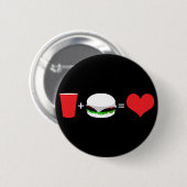 Badge Rond 5 Cm bière + hamburger = amour (Devant & derrière)