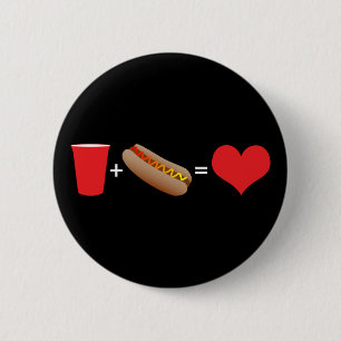 Badge Rond 5 Cm bière + hot dogs = amour