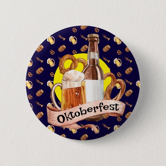 Badge Rond 5 Cm Bière Oktoberfest Et Pretzels (Devant)