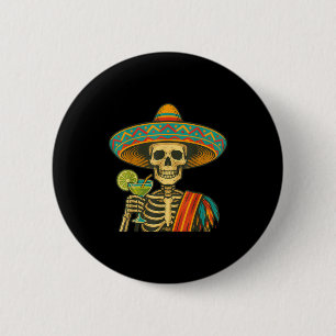 Badge Rond 5 Cm Bière Skeleton cinco de mayo fiesta