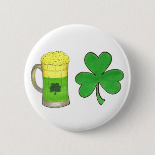 Badge Rond 5 Cm Bière verte de la Saint-Patrick Chance Shamrock Cl