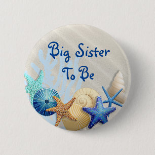 Badge Rond 5 Cm Big Sister to Be, Beach Themed Baby Shower