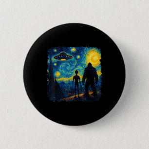 Badge Rond 5 Cm Bigfoot Alien Ufo Van Gogh Nuit Étoilée Sasquatch