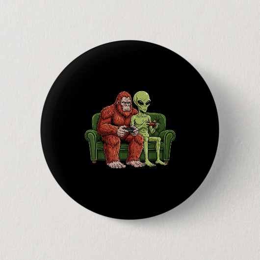 Badge Rond 5 Cm Bigfoot Alien Video Games Gaming Sasquatch Ufo Men (Devant)
