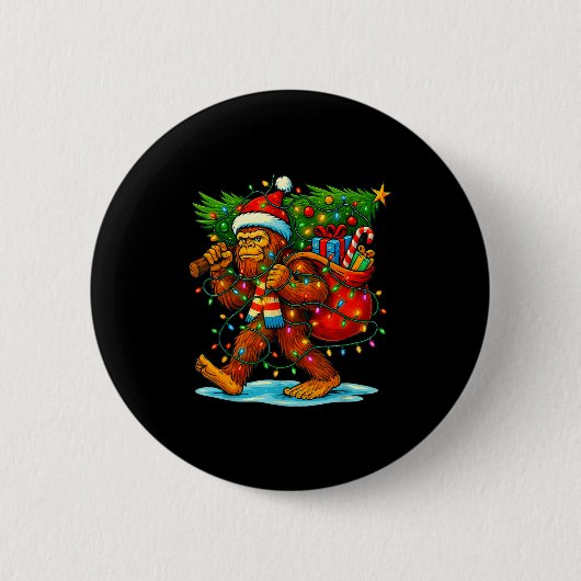 Badge Rond 5 Cm Bigfoot Christmas Tree Xmas Sasquatch Funny Lights (Devant)