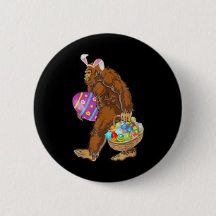 Badge Rond 5 Cm Bigfoot drôle qui chasse les œufs de Pâques