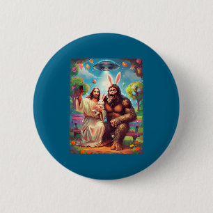 Badge Rond 5 Cm Bigfoot lapin drôle Pâques jésus sasquatch selfie