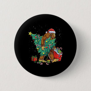 Badge Rond 5 Cm Bigfoot Père Noël Feux d'arbre de Noël Funky Noël