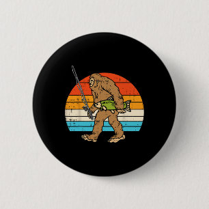 Badge Rond 5 Cm Bigfoot Sasquatch Pêche Retro Pêcheur Hommes Femme