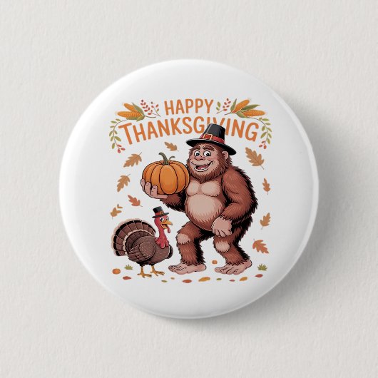 Badge Rond 5 Cm Bigfoot Turquie Citrouille Thanksgiving Day Classi (Devant)