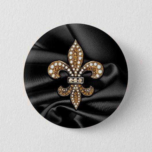 Badge Rond 5 Cm Bijou de Black Fleur De Lis Satin d'or (Devant)