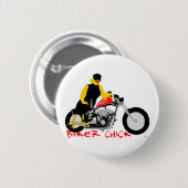 Badge Rond 5 Cm BIKER CHICK assise sur sa moto (Devant & derrière)