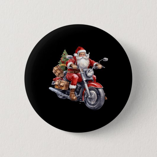 Badge Rond 5 Cm Biker Santa Claus Sur Moto Amusants Noël Biki (Devant)