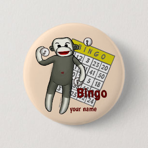 Badge Rond 5 Cm Bingo Singe Chaussette
