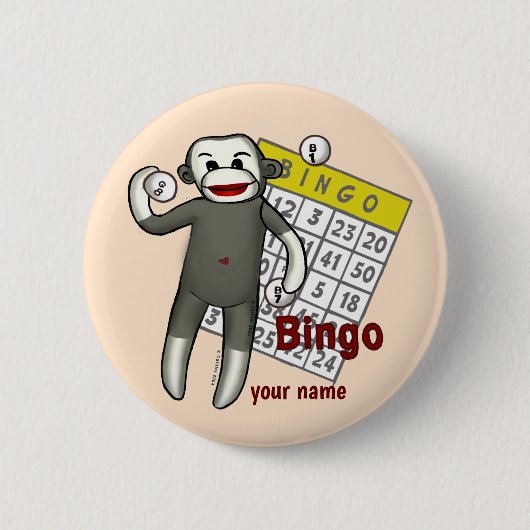 Badge Rond 5 Cm Bingo Singe Chaussette (Devant)