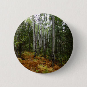 Badge Rond 5 Cm Birch Trees blancs et fougères d'automne à Rocky M