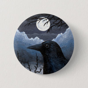 Badge Rond 5 Cm Bird 58 Crow Raven