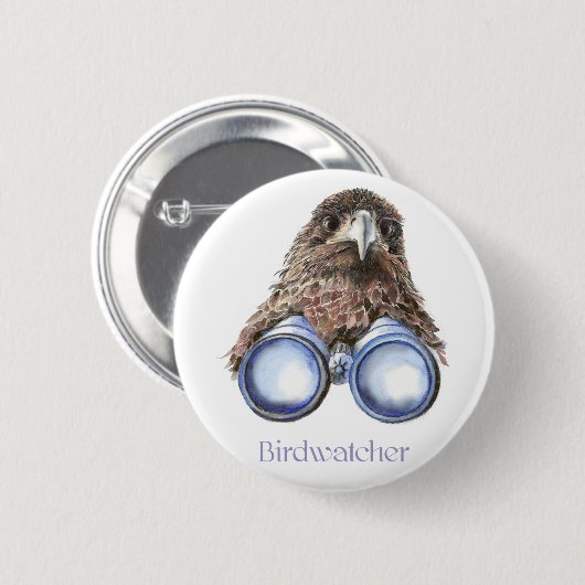 Badge Rond 5 Cm Birdwatcher Hawk Oiseau vous observant Humour (Devant & derrière)