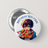 Badge Rond 5 Cm Birthday Boy | La fête de la pizza de l'animal (Devant & derrière)