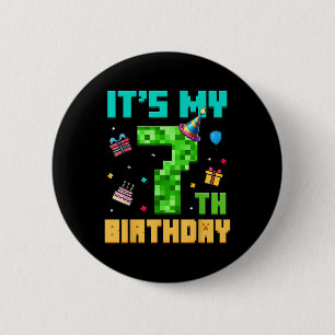Badge Rond 5 Cm Birthday Boy My 7th Birthday Video Game Pixel