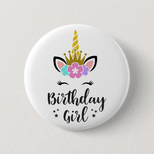 Badge Rond 5 Cm Birthday Girl Unicorn