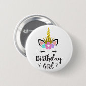 Badge Rond 5 Cm Birthday Girl Unicorn (Devant & derrière)