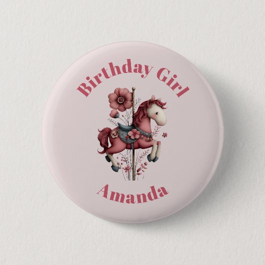 Badge Rond 5 Cm Birthday Girl Whimsical Carousel Horse Image (Devant)