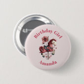 Badge Rond 5 Cm Birthday Girl Whimsical Carousel Horse Image (Devant & derrière)