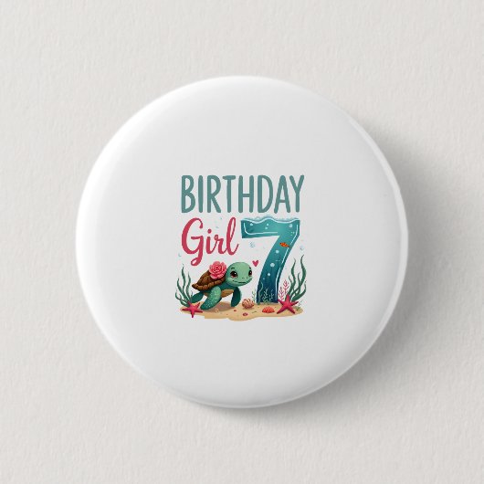 Badge Rond 5 Cm Birthday Girls 7th Sea Turtle 7 Year Old Ocean Aqu (Devant)