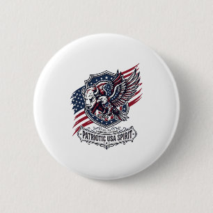 Badge Rond 5 Cm Bison Aigle Patriotique Crête Animal Hybride Patri