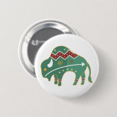 Badge Rond 5 Cm Bison amérindien, vert (Devant & derrière)
