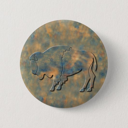 Badge Rond 5 Cm Bison en pierre de Faux (Devant)