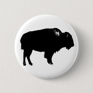 Badge Rond 5 Cm Bison noir et blanc Silhouette Pop Art