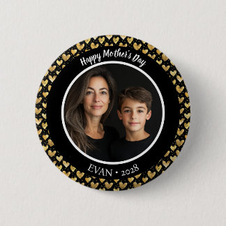 Badge Rond 5 Cm Black and Faux Gold Foil Hearts Fête des mères