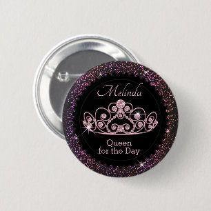 Badge Rond 5 Cm Black and Pink - Queen for the Day - Anniversaire
