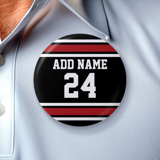 Badge Rond 5 Cm Black and Red Sports Jersey Nom personnalisé Numér