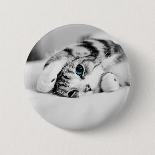 Badge Rond 5 Cm Black and white photograph of a cat