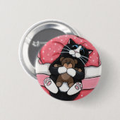 Badge Rond 5 Cm Black Cat and Teddy - Cat Art Button (Devant & derrière)
