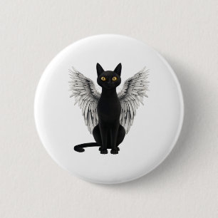 Badge Rond 5 Cm Black Cat Angel ailes