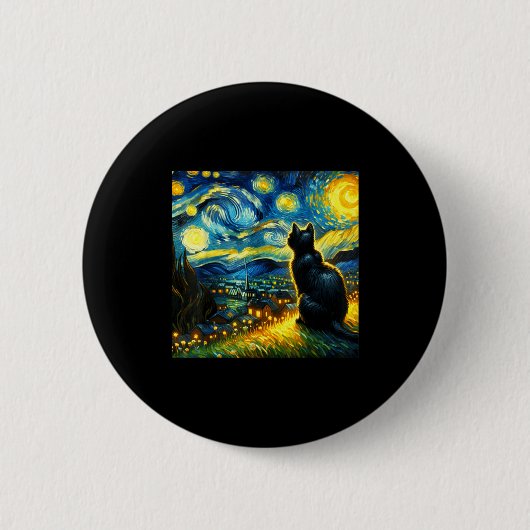 Badge Rond 5 Cm Black Cat Funny Cat Lover Mom Daddy Starry Night V (Devant)