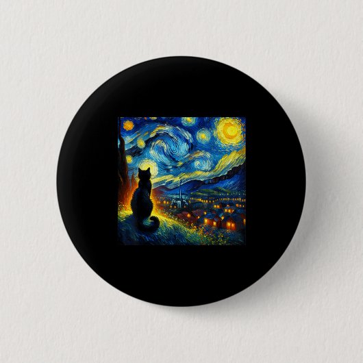 Badge Rond 5 Cm Black Cat Funny Cat Lover Mom Daddy Starry Night V (Devant)