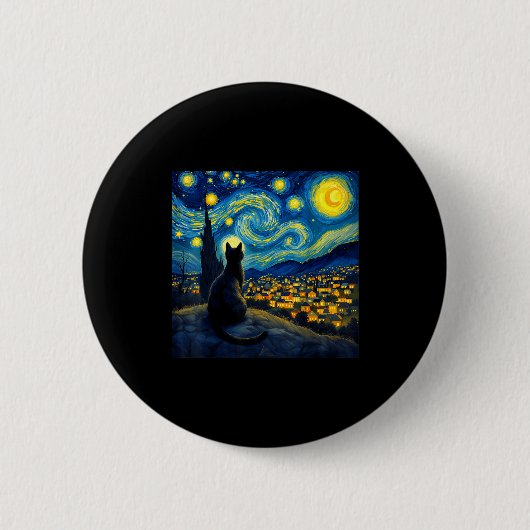 Badge Rond 5 Cm Black Cat Funny Cat Lover Mom Daddy Starry Night V (Devant)