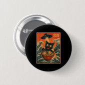 Badge Rond 5 Cm Black Cat Ramen Alien Ufo Funny Japanese Kawaii An (Devant & derrière)