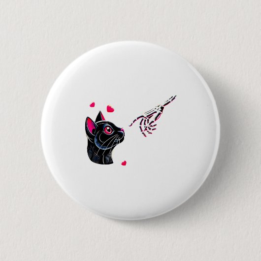 Badge Rond 5 Cm Black Cat Skeleton Hand Boop Valentines Day Pet O  (Devant)