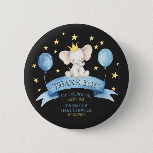 Badge Rond 5 Cm black chalk elephant baby shower celebration (Devant)