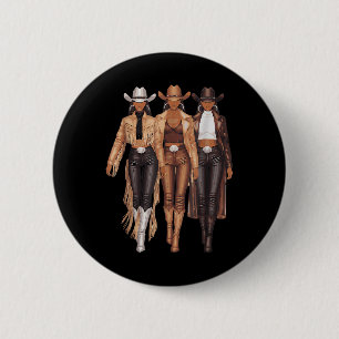 Badge Rond 5 Cm Black Cowgirl Western Tee Rodeo Pays Femmes Juin