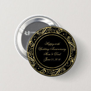 Badge Rond 5 Cm Black Gold Flourish 50e anniversaire Mariage