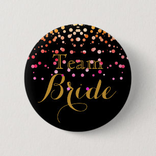 Badge Rond 5 Cm Black Gold Glitter Faux Foil Wedding Team Bride