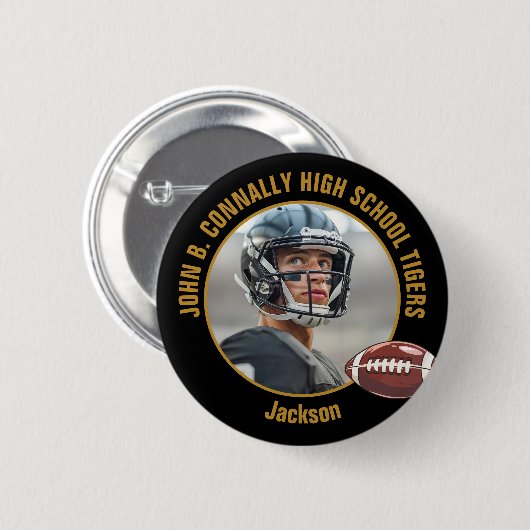 Badge Rond 5 Cm Black Gold High School Football Player Photo (Devant & derrière)