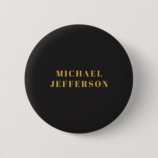 Badge Rond 5 Cm Black & Gold Minimalist Plain Modern Own Name (Devant)